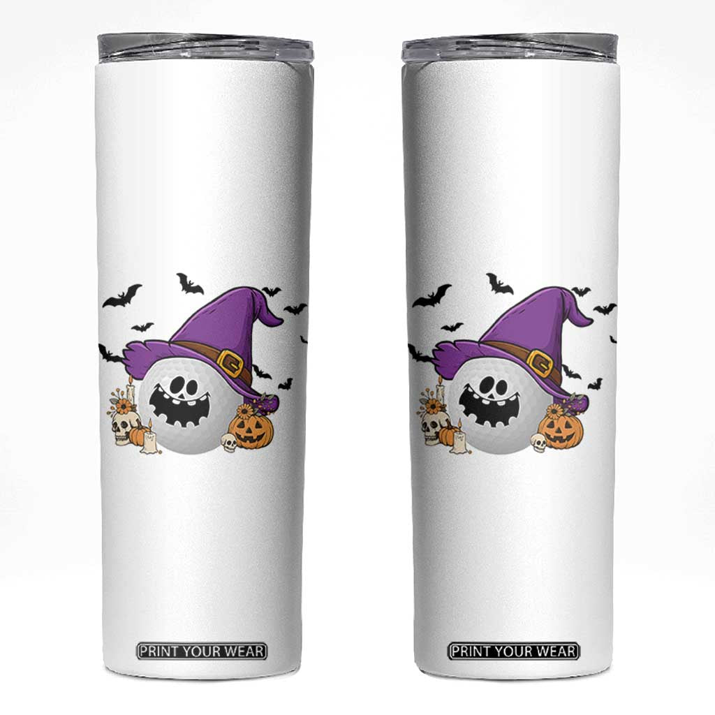 Halloween Golfer Gift Skinny Tumbler Creepy Golf Ball With Witch Hat TS12 White Print Your Wear