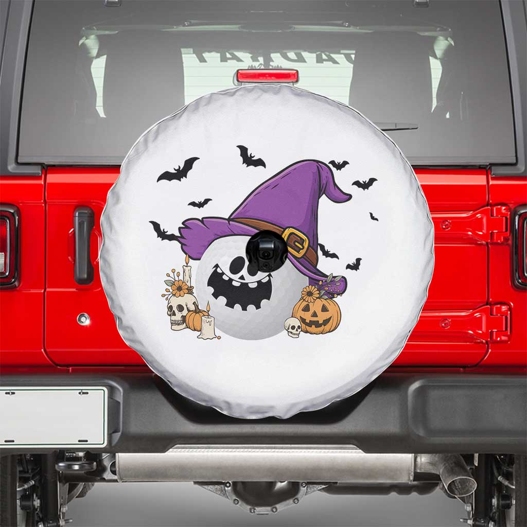 Halloween Golfer Gift Spare Tire Cover Creepy Golf Ball With Witch Hat TS12 White Print Your Wear