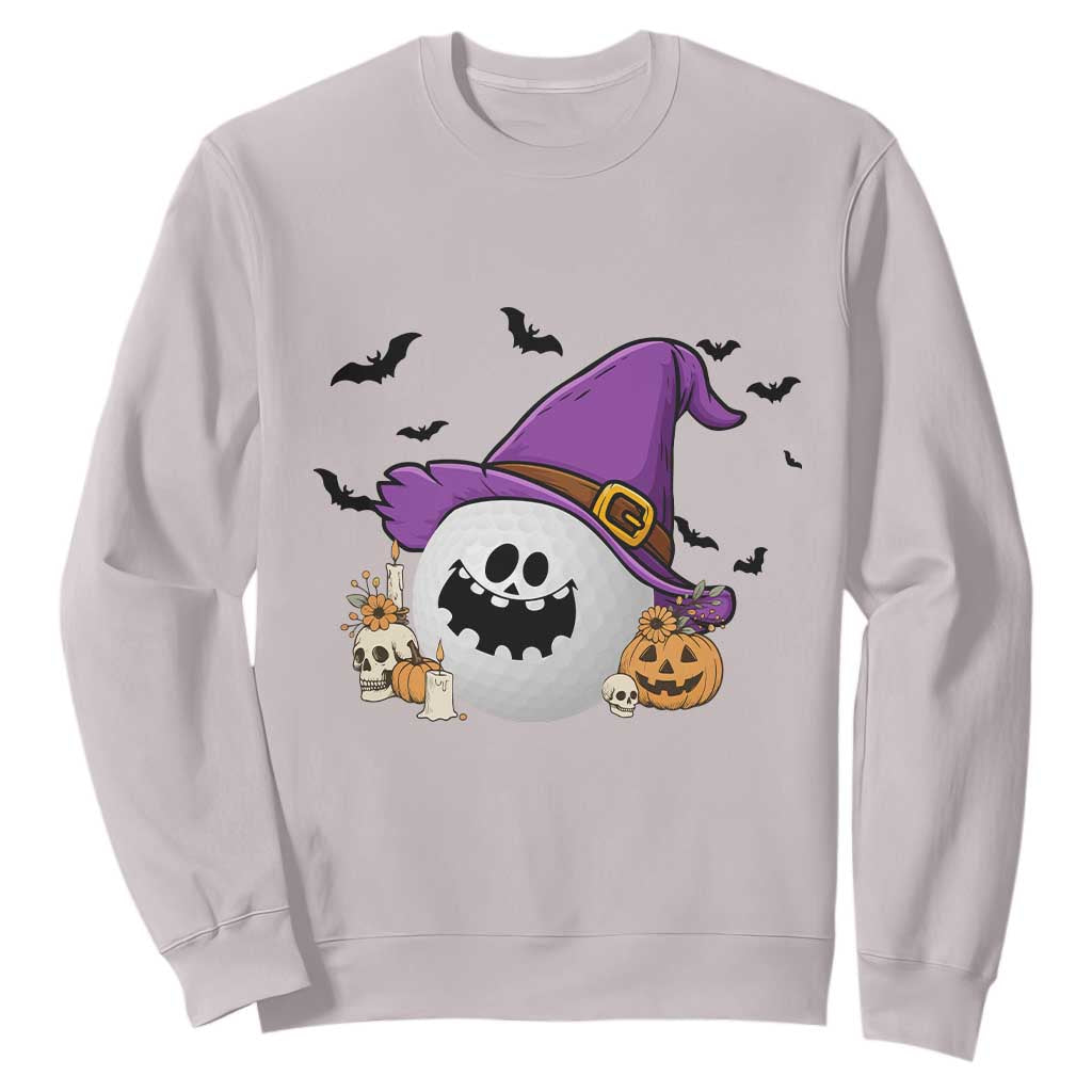 Halloween Golfer Gift Sweatshirt Creepy Golf Ball With Witch Hat TS12 Ice Gray Print Your Wear
