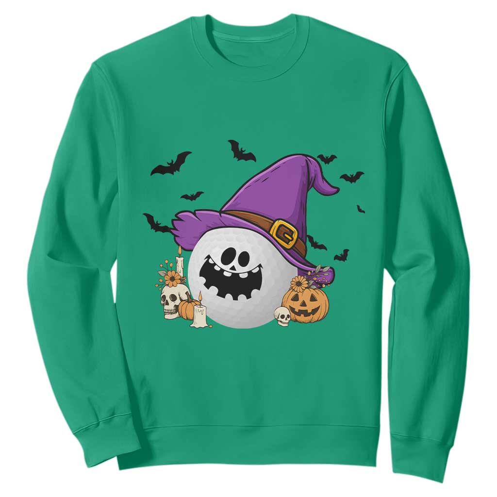 Halloween Golfer Gift Sweatshirt Creepy Golf Ball With Witch Hat TS12 Irish Green Print Your Wear