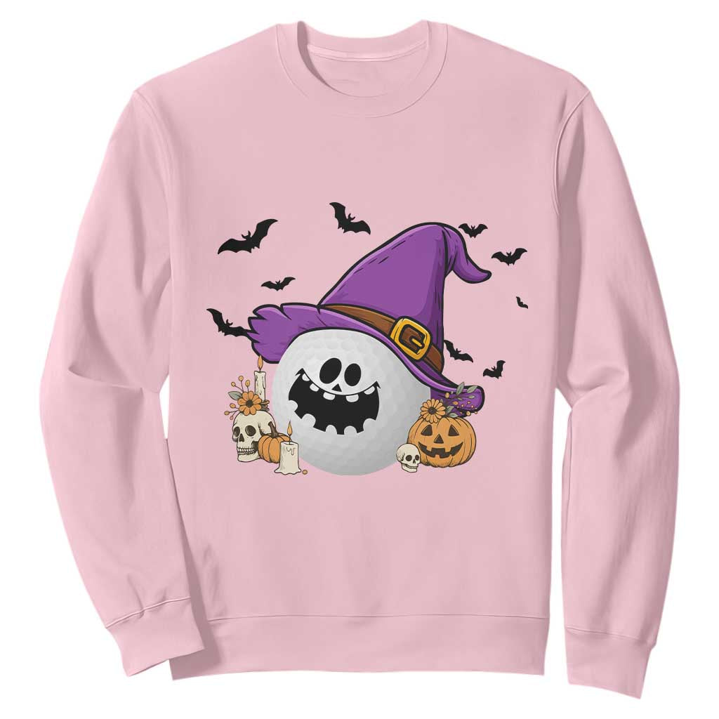 Halloween Golfer Gift Sweatshirt Creepy Golf Ball With Witch Hat TS12 Light Pink Print Your Wear