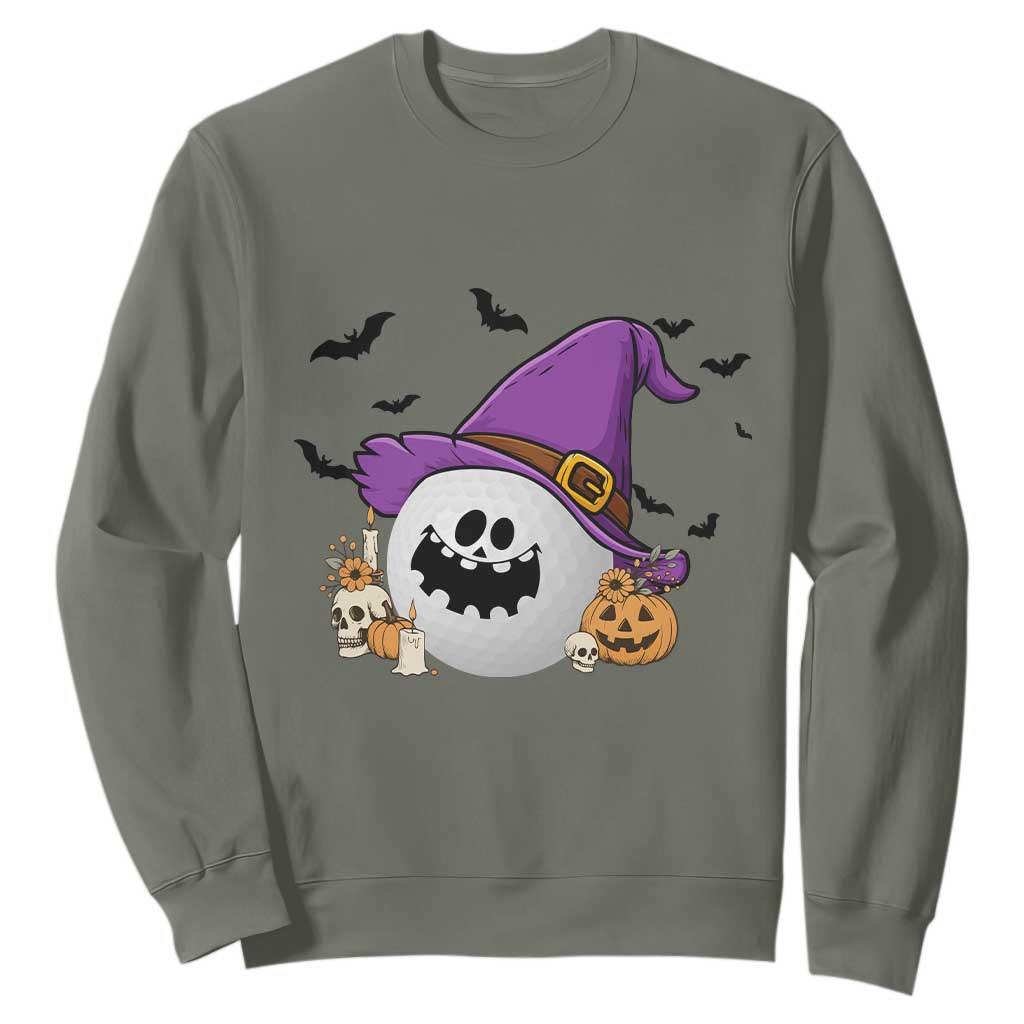 Halloween Golfer Gift Sweatshirt Creepy Golf Ball With Witch Hat TS12 Military Green Print Your Wear