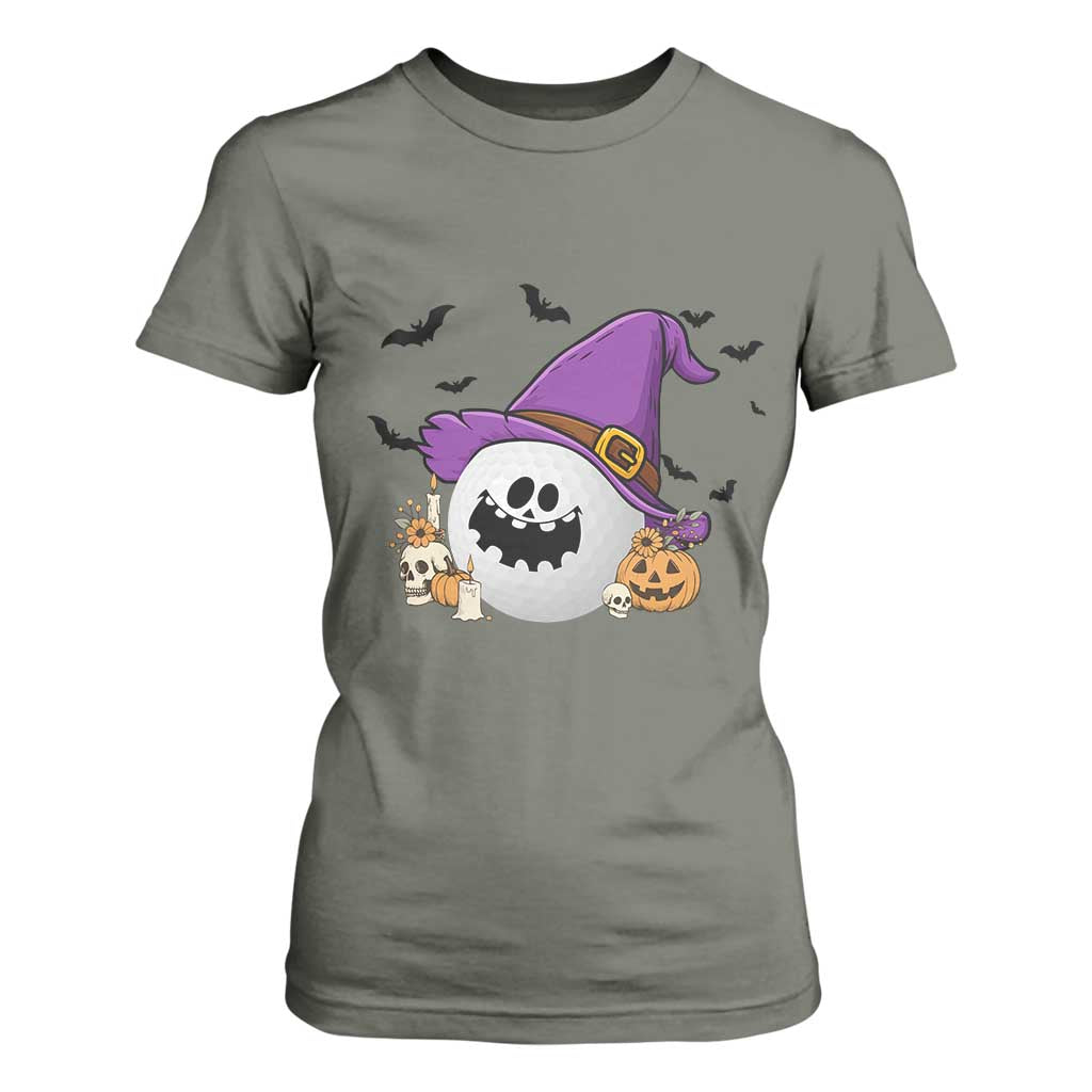 Halloween Golfer Gift T Shirt For Women Creepy Golf Ball With Witch Hat TS12 Military Green Print Your Wear