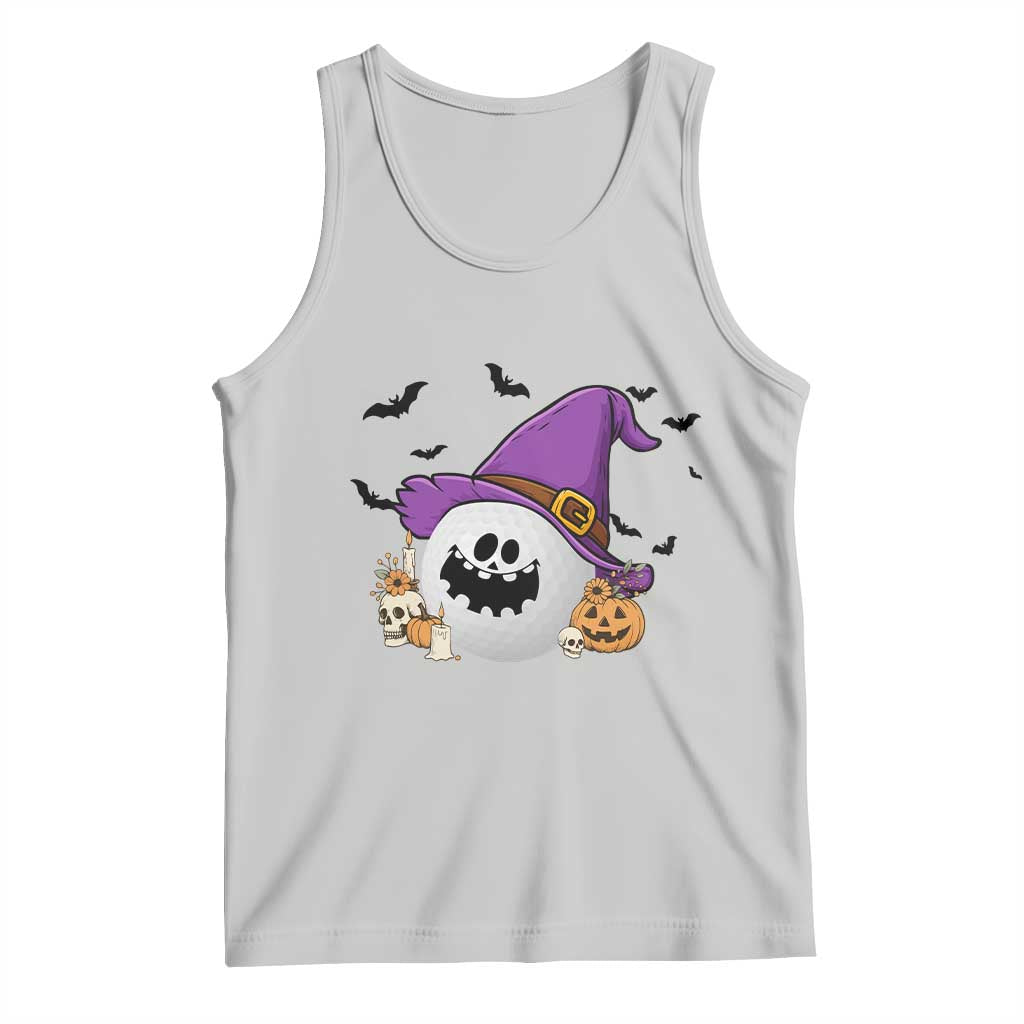 Halloween Golfer Gift Tank Top Creepy Golf Ball With Witch Hat TS12 Ash Print Your Wear