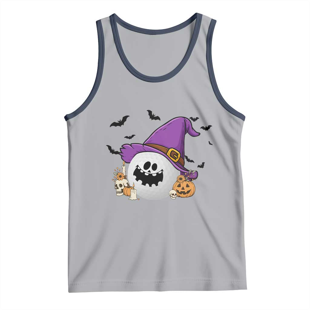 Halloween Golfer Gift Tank Top Creepy Golf Ball With Witch Hat TS12 Athletic Heather Navy Print Your Wear