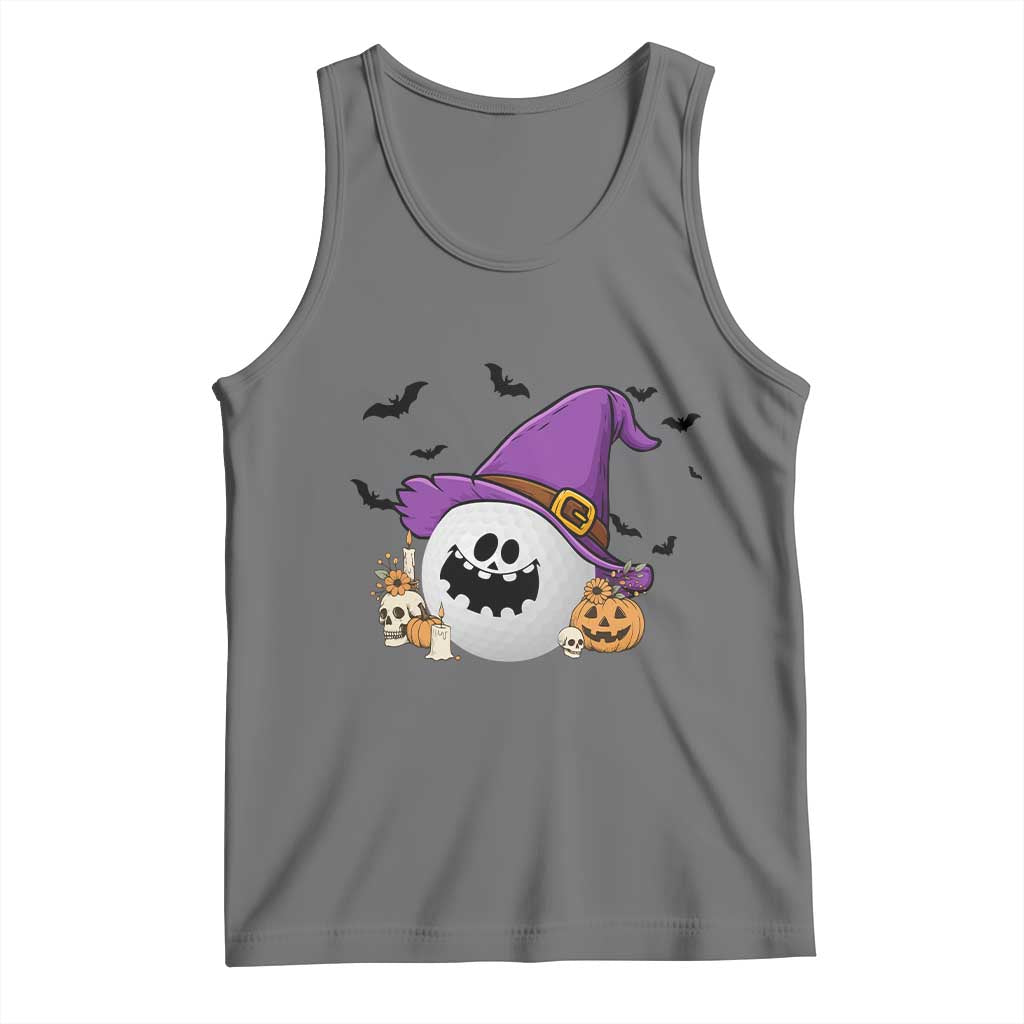 Halloween Golfer Gift Tank Top Creepy Golf Ball With Witch Hat TS12 Black Heather Print Your Wear