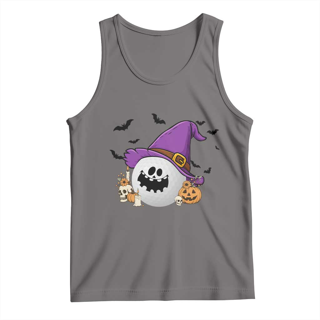 Halloween Golfer Gift Tank Top Creepy Golf Ball With Witch Hat TS12 Deep Heather Print Your Wear