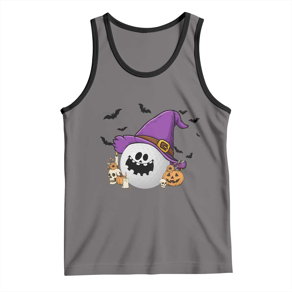 Halloween Golfer Gift Tank Top Creepy Golf Ball With Witch Hat TS12 Deep Heather Black Print Your Wear