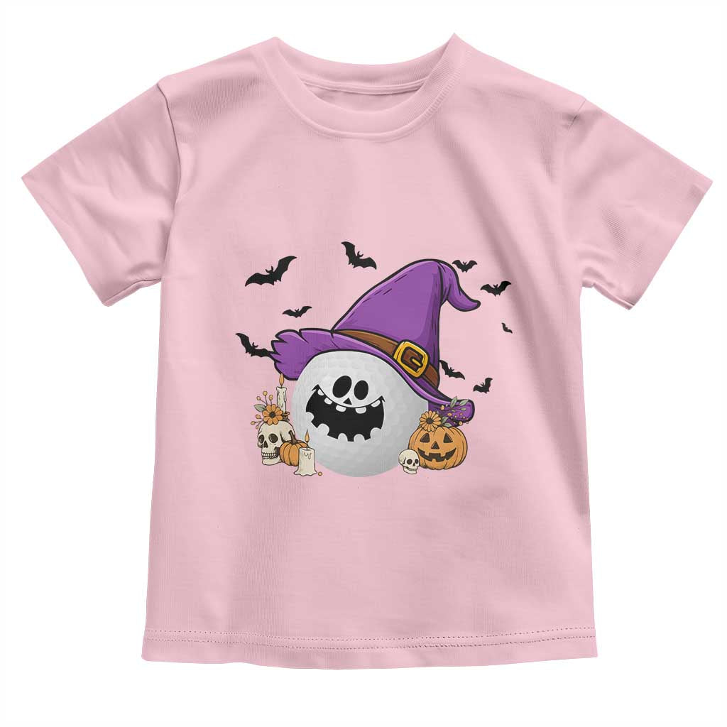 Halloween Golfer Gift Toddler T Shirt Creepy Golf Ball With Witch Hat TS12 Light Pink Print Your Wear