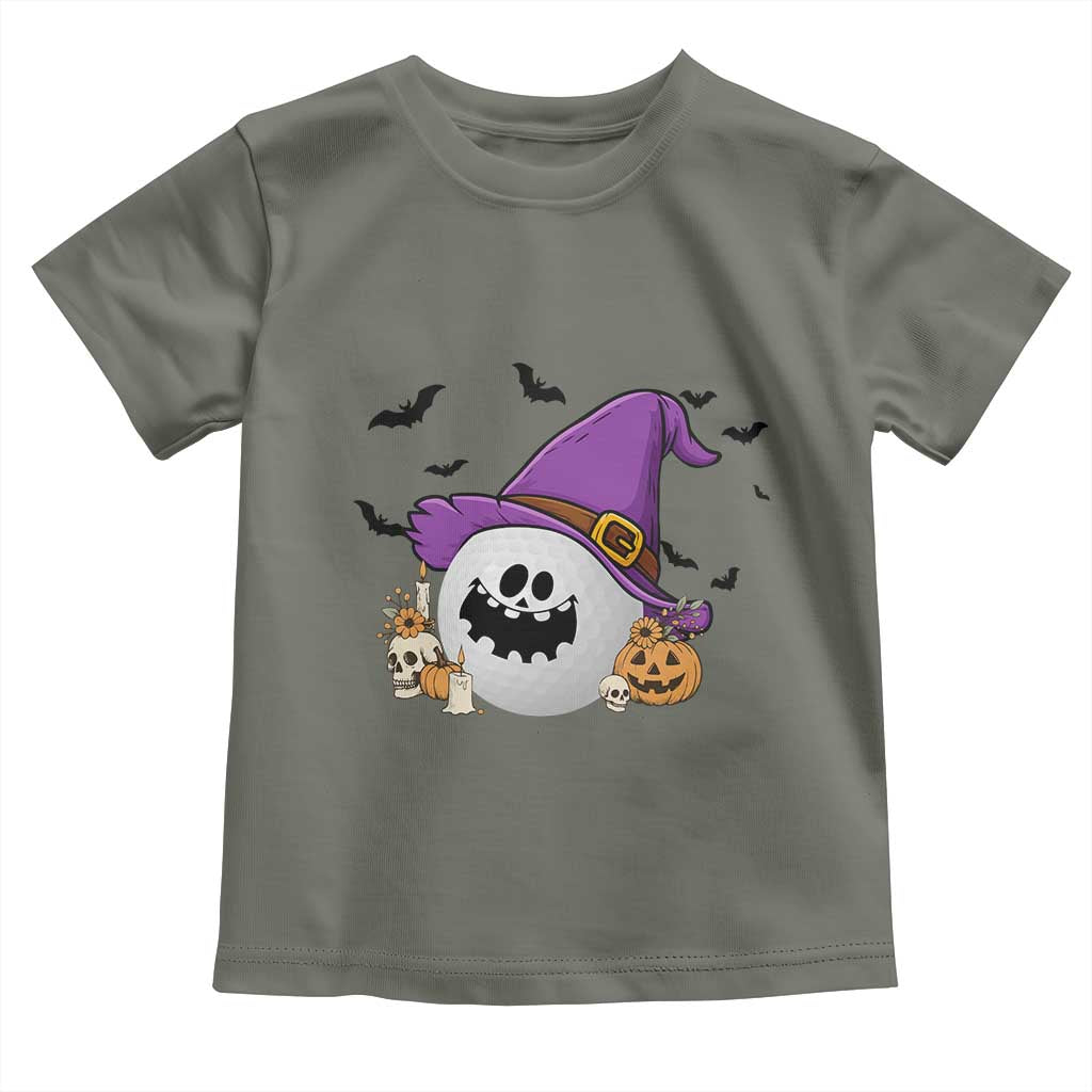 Halloween Golfer Gift Toddler T Shirt Creepy Golf Ball With Witch Hat TS12 Military Green Print Your Wear