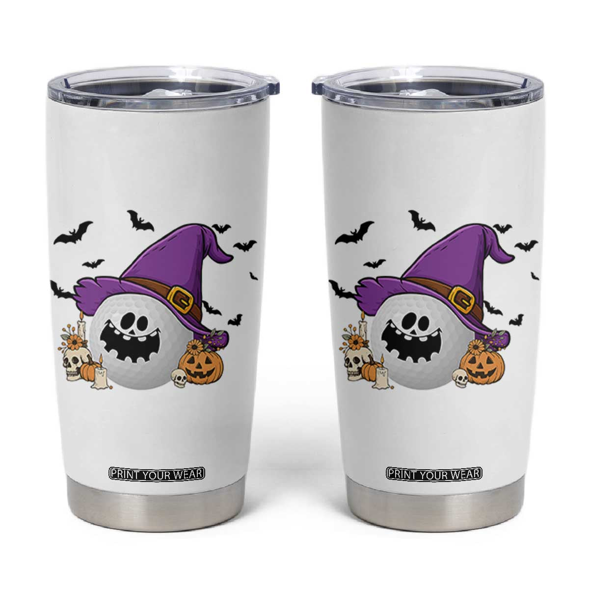 Halloween Golfer Gift Tumbler Cup Creepy Golf Ball With Witch Hat TS12 White Print Your Wear
