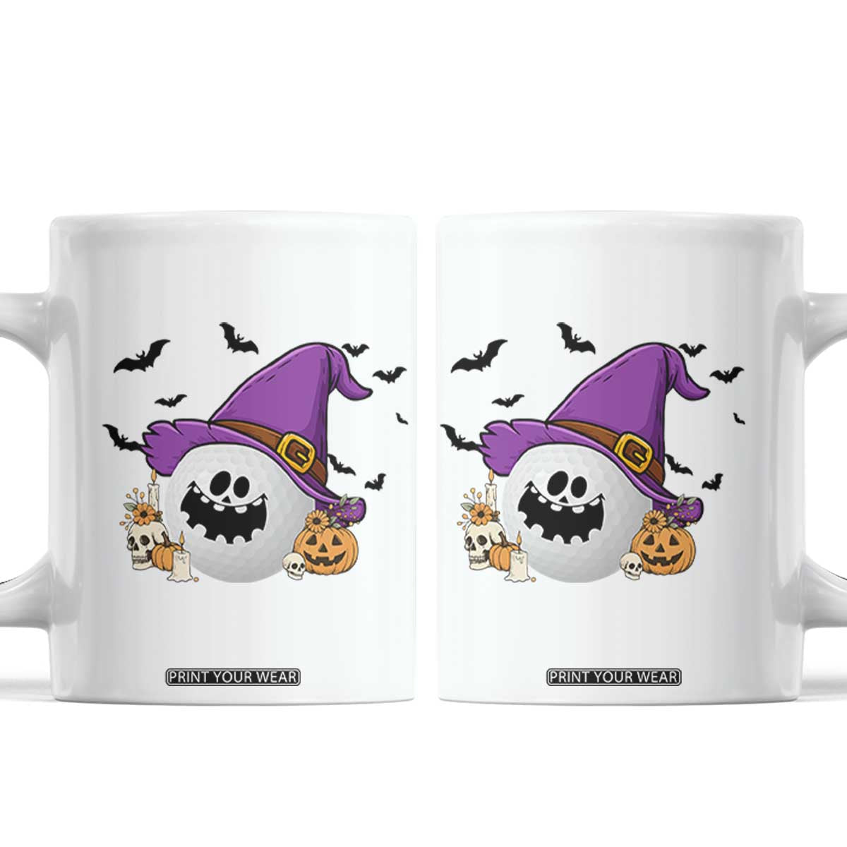 Halloween Golfer Gift Coffee Mug Creepy Golf Ball With Witch Hat TS12 White Print Your Wear