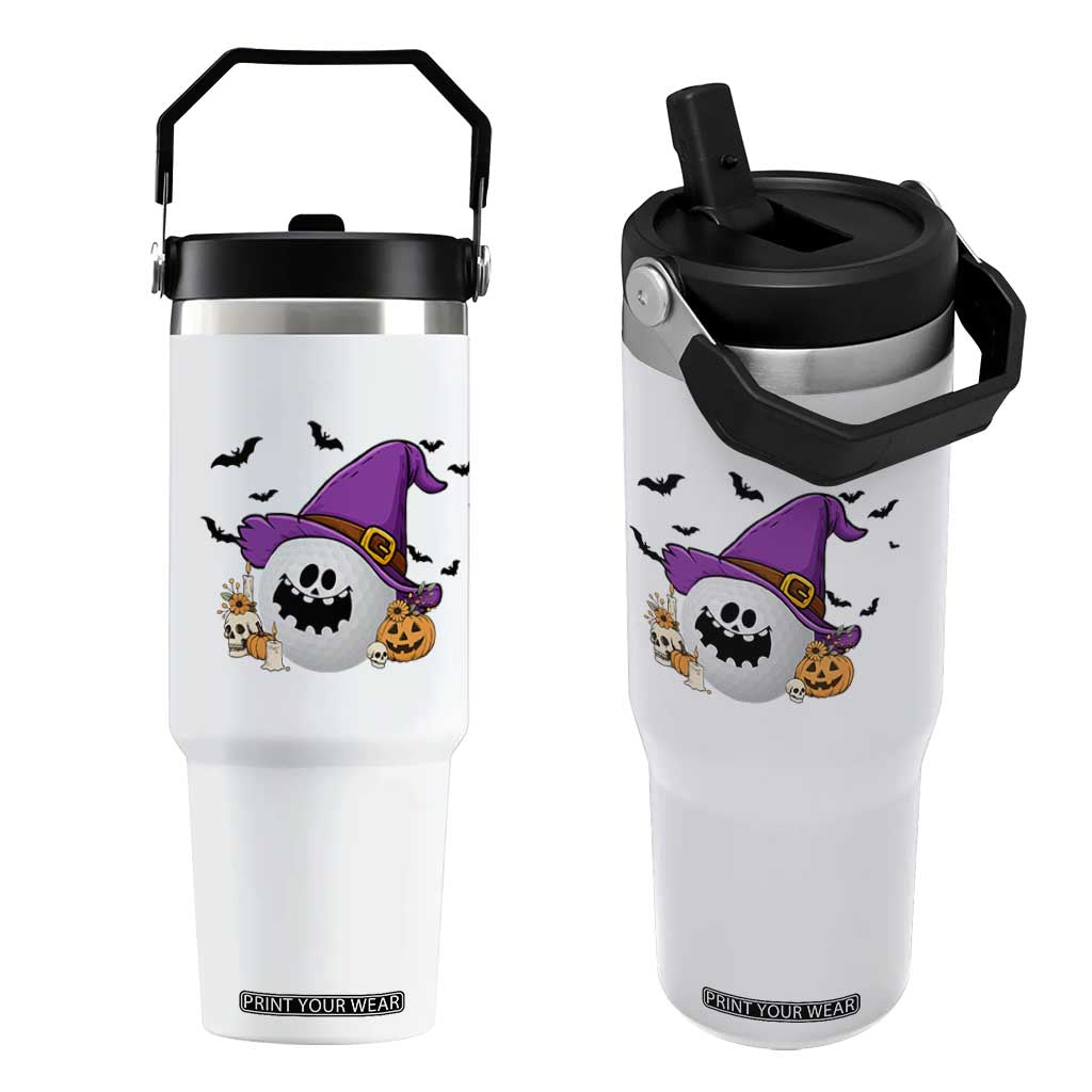 Halloween Golfer Gift Flip Straw Tumbler Creepy Golf Ball With Witch Hat TS12 One Size: 30 oz White Print Your Wear