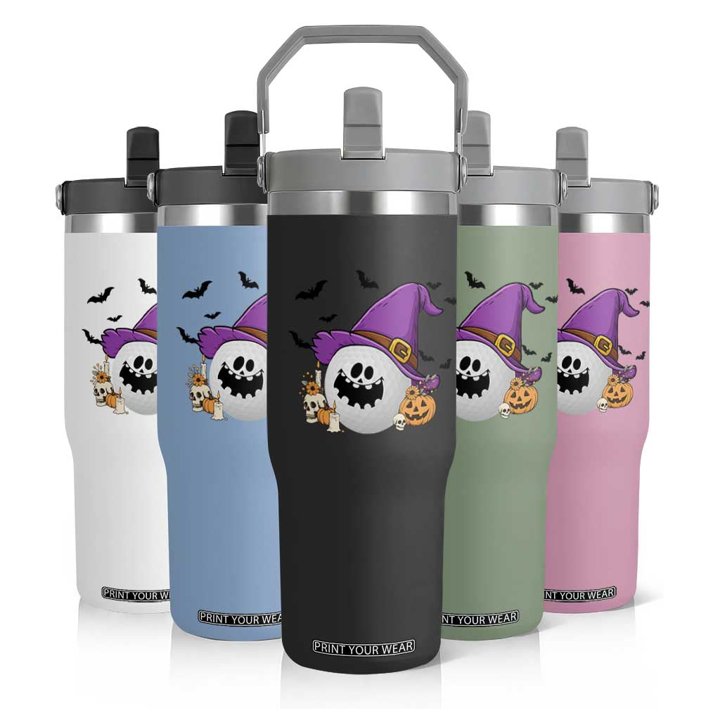 Halloween Golfer Gift Flip Straw Tumbler Creepy Golf Ball With Witch Hat TS12 Print Your Wear
