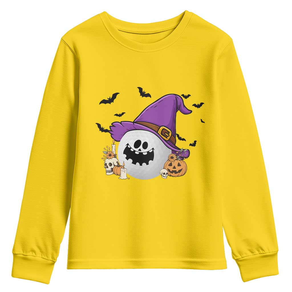 Halloween Golfer Gift Youth Sweatshirt Creepy Golf Ball With Witch Hat TS12 Daisy Print Your Wear