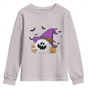 Halloween Golfer Gift Youth Sweatshirt Creepy Golf Ball With Witch Hat TS12 Ice Gray Print Your Wear