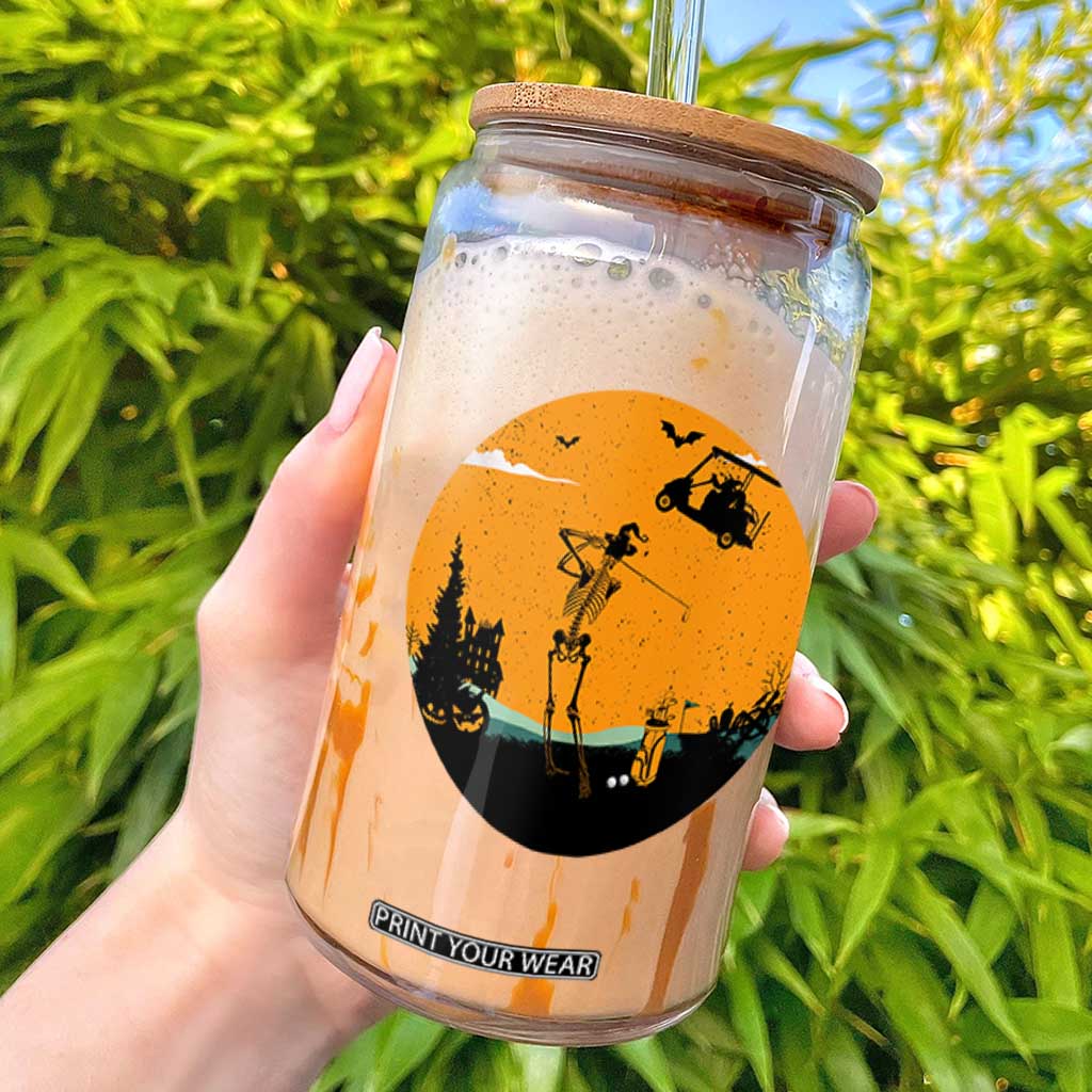 Funny Skeleton Golf Player Glass Can Halloween Gift TS12 White Print Your Wear