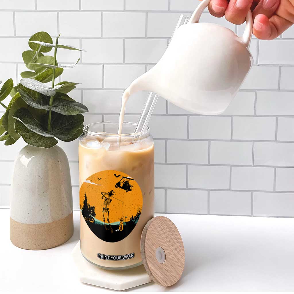 Funny Skeleton Golf Player Glass Can Halloween Gift TS12 Print Your Wear