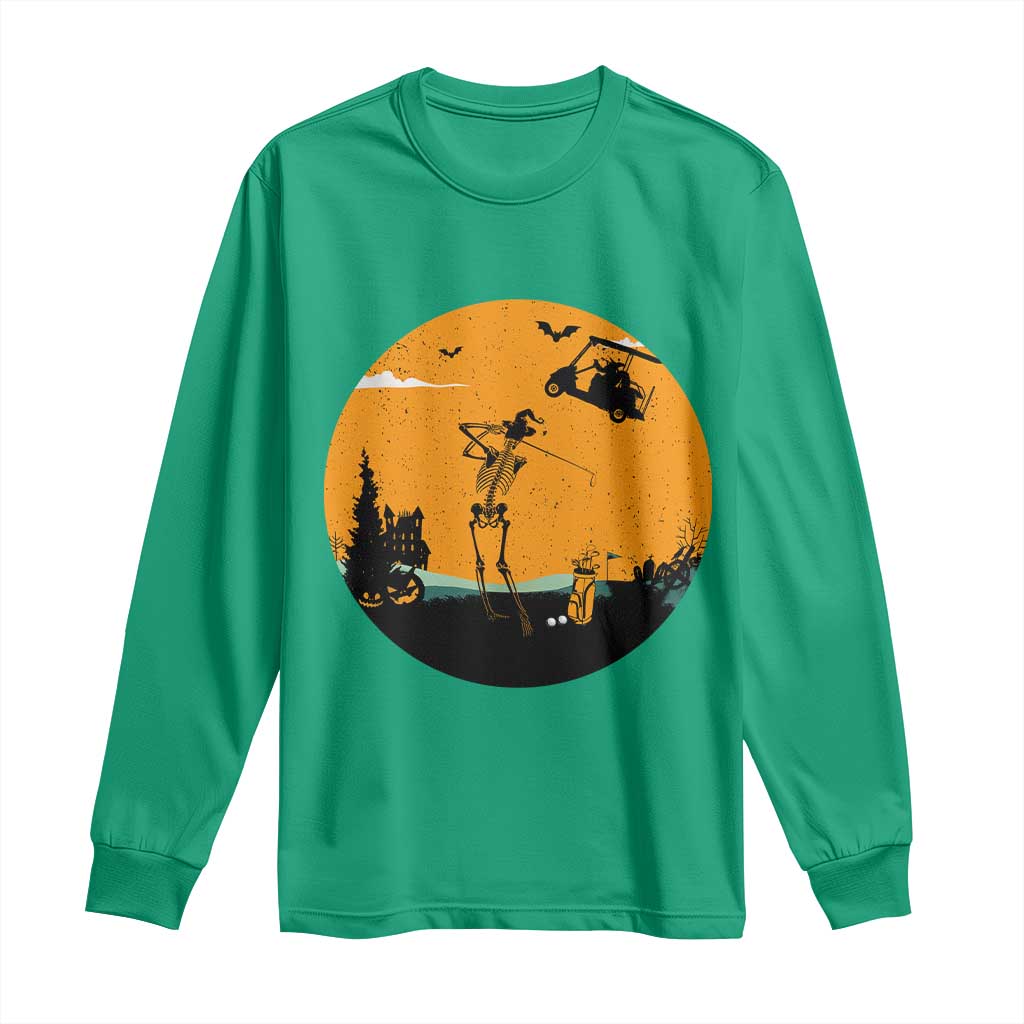Funny Skeleton Golf Player Long Sleeve Shirt Halloween Gift TS12 Irish Green Print Your Wear