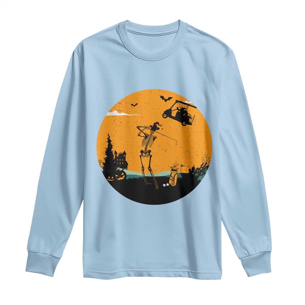 Funny Skeleton Golf Player Long Sleeve Shirt Halloween Gift TS12 Light Blue Print Your Wear