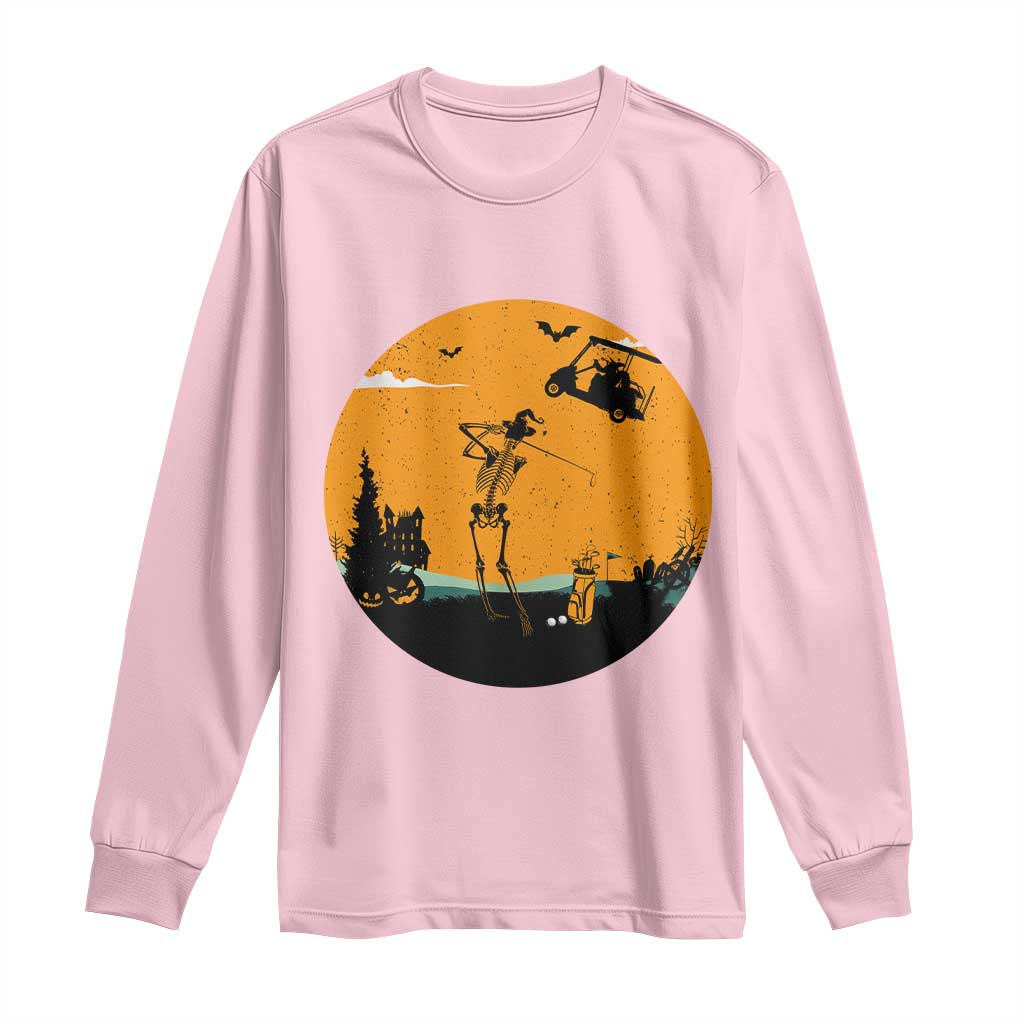Funny Skeleton Golf Player Long Sleeve Shirt Halloween Gift TS12 Light Pink Print Your Wear