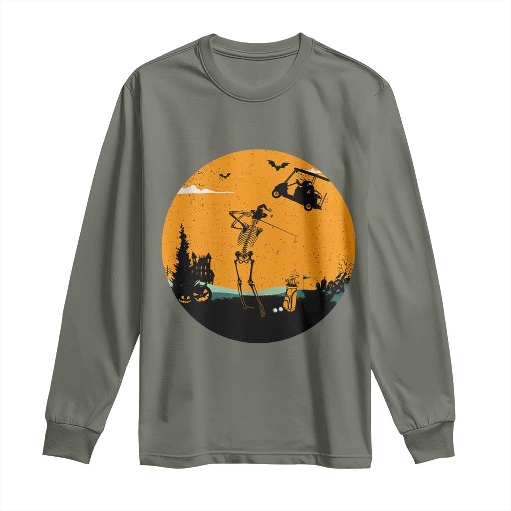 Funny Skeleton Golf Player Long Sleeve Shirt Halloween Gift TS12 Military Green Print Your Wear