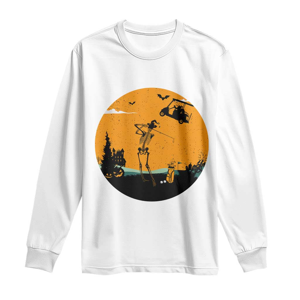 Funny Skeleton Golf Player Long Sleeve Shirt Halloween Gift TS12 White Print Your Wear