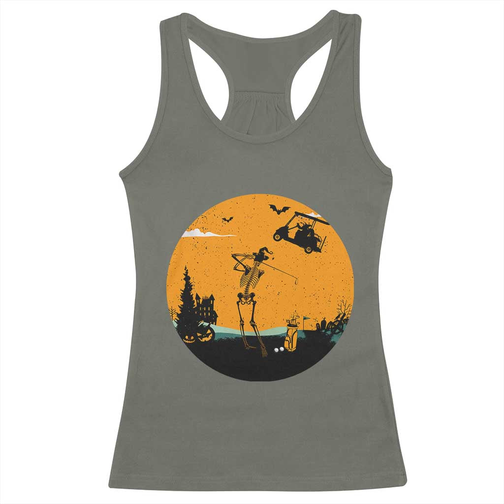 Funny Skeleton Golf Player Racerback Tank Top Halloween Gift TS12 Military Green Print Your Wear