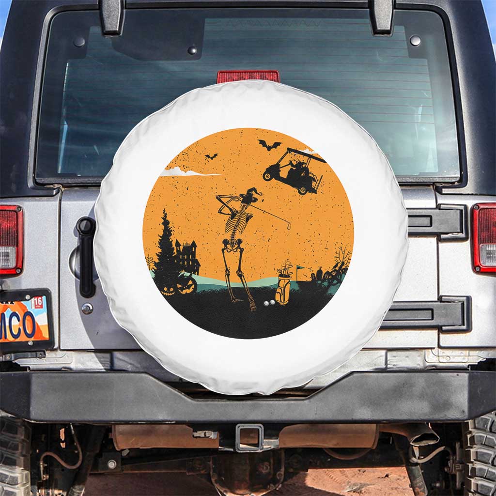 Funny Skeleton Golf Player Spare Tire Cover Halloween Gift TS12 No hole White Print Your Wear