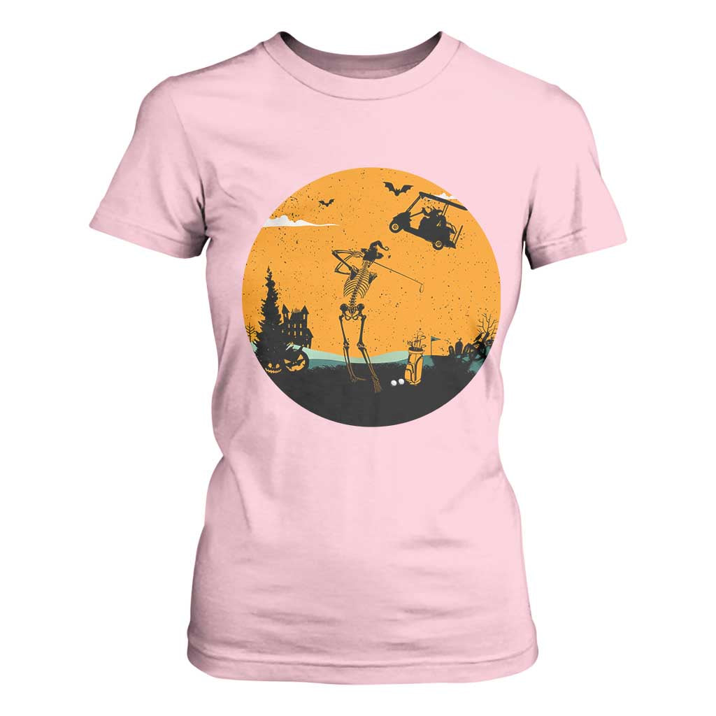 Funny Skeleton Golf Player T Shirt For Women Halloween Gift TS12 Light Pink Print Your Wear