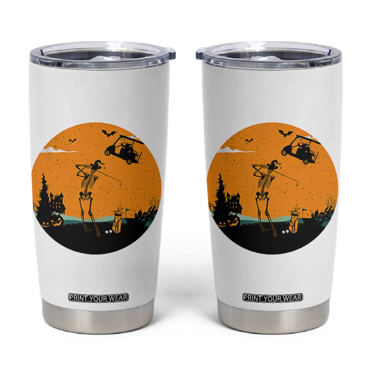 Funny Skeleton Golf Player Tumbler Cup Halloween Gift TS12 White Print Your Wear