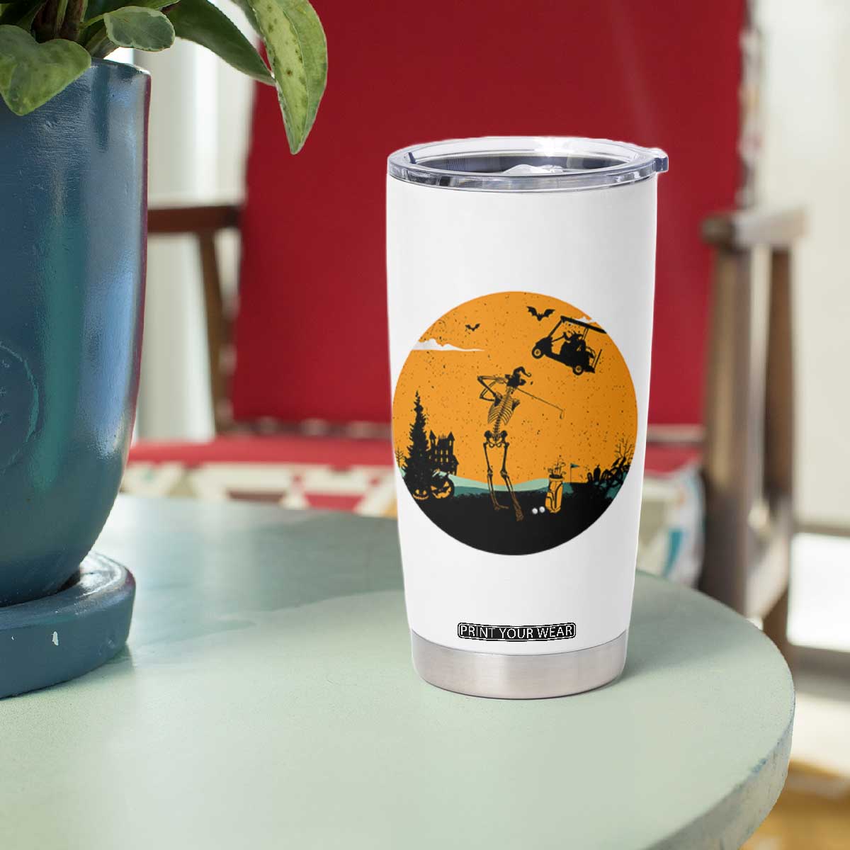 Funny Skeleton Golf Player Tumbler Cup Halloween Gift TS12 Print Your Wear
