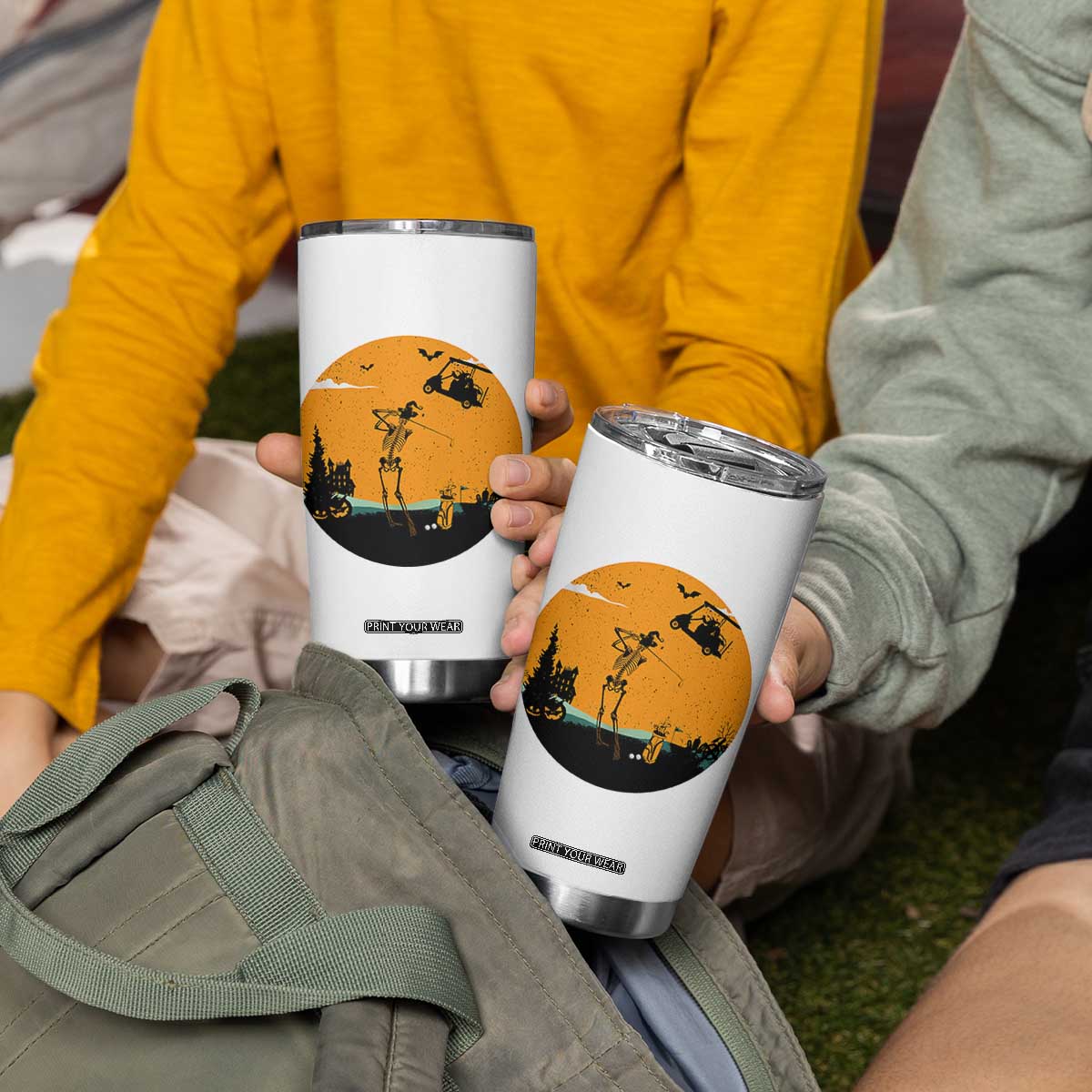 Funny Skeleton Golf Player Tumbler Cup Halloween Gift TS12 Print Your Wear