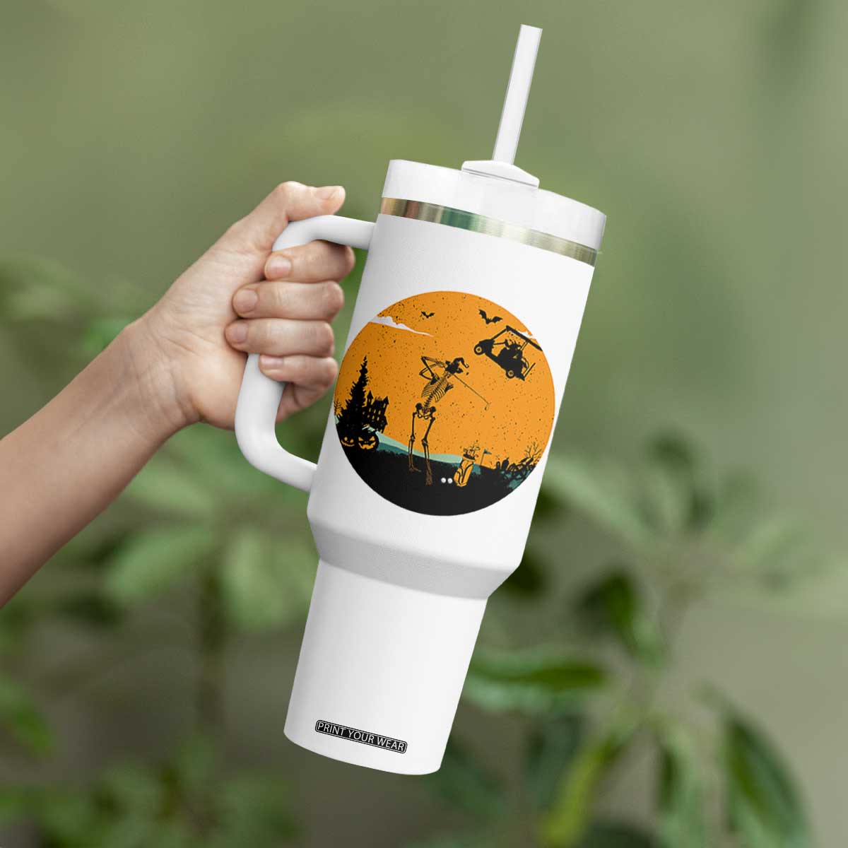 Funny Skeleton Golf Player Tumbler With Handle Halloween Gift TS12 Print Your Wear