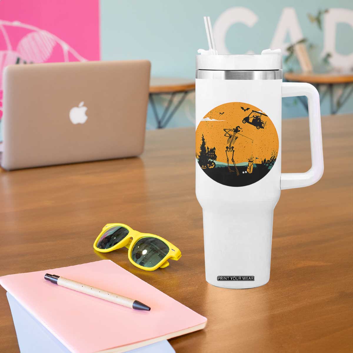 Funny Skeleton Golf Player Tumbler With Handle Halloween Gift TS12 Print Your Wear