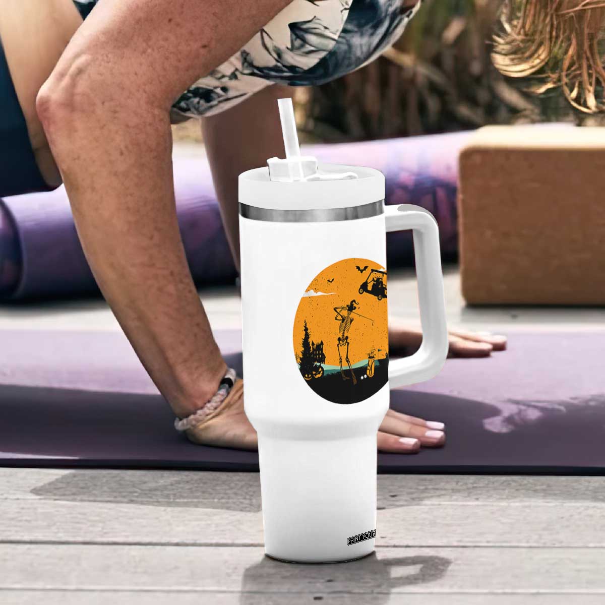 Funny Skeleton Golf Player Tumbler With Handle Halloween Gift TS12 Print Your Wear