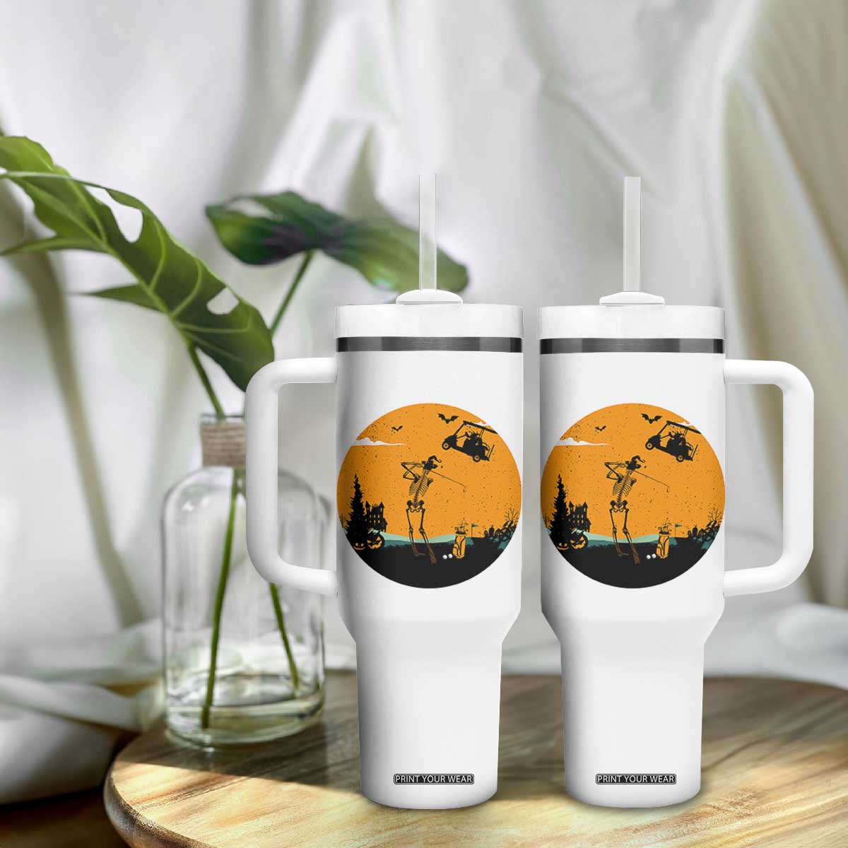 Funny Skeleton Golf Player Tumbler With Handle Halloween Gift TS12 Print Your Wear