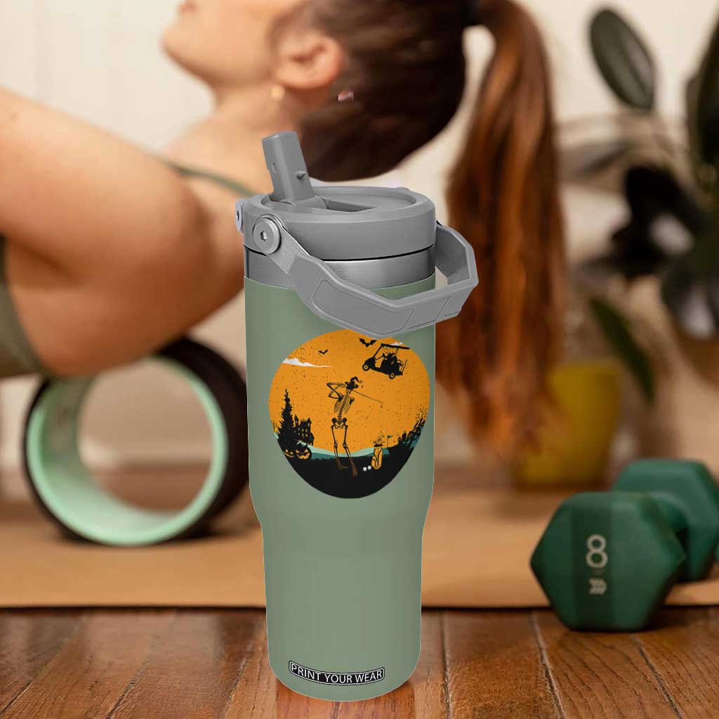 Funny Skeleton Golf Player Flip Straw Tumbler Halloween Gift TS12 One Size: 30 oz Moss Green Print Your Wear