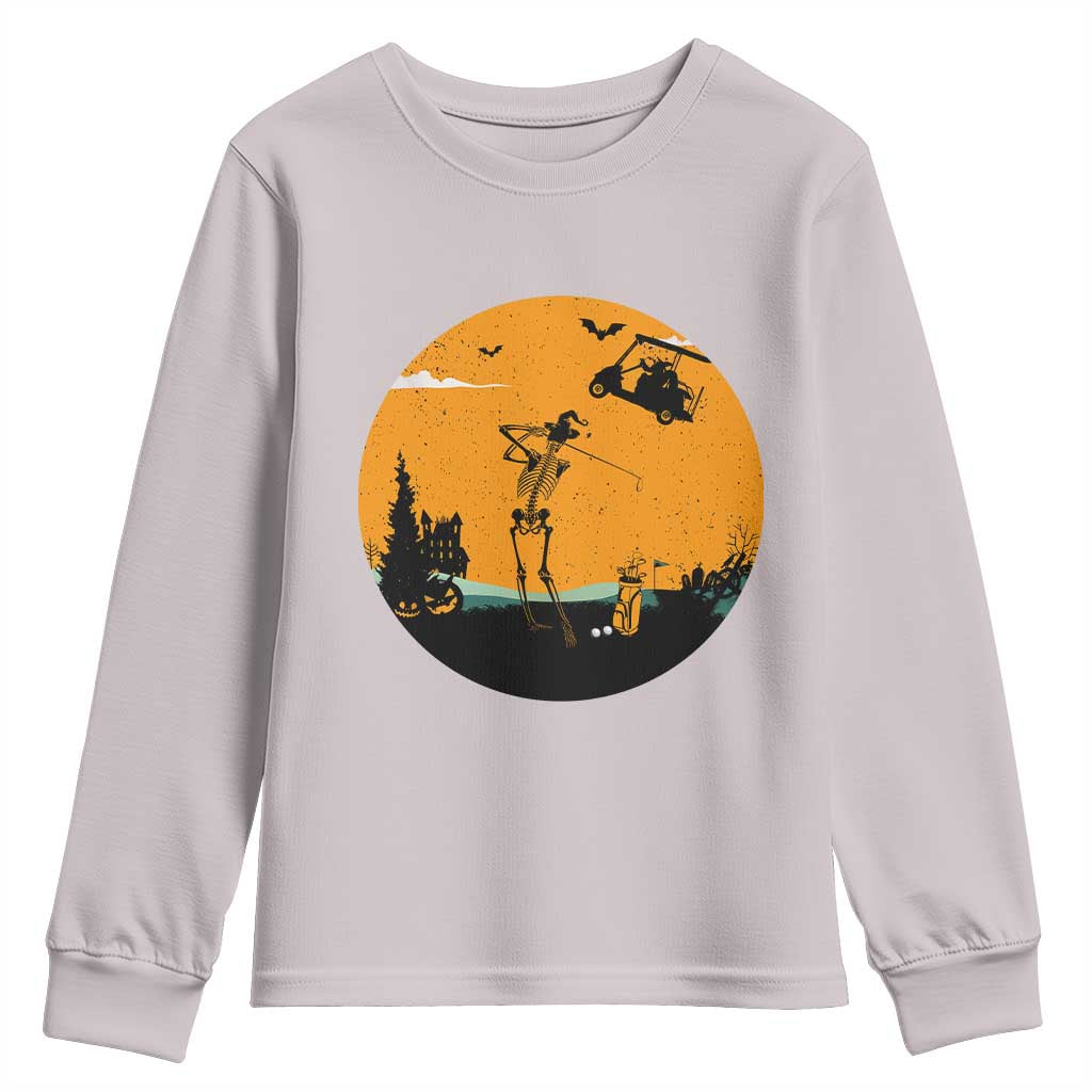Funny Skeleton Golf Player Youth Sweatshirt Halloween Gift TS12 Ice Gray Print Your Wear