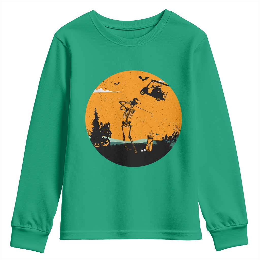 Funny Skeleton Golf Player Youth Sweatshirt Halloween Gift TS12 Irish Green Print Your Wear