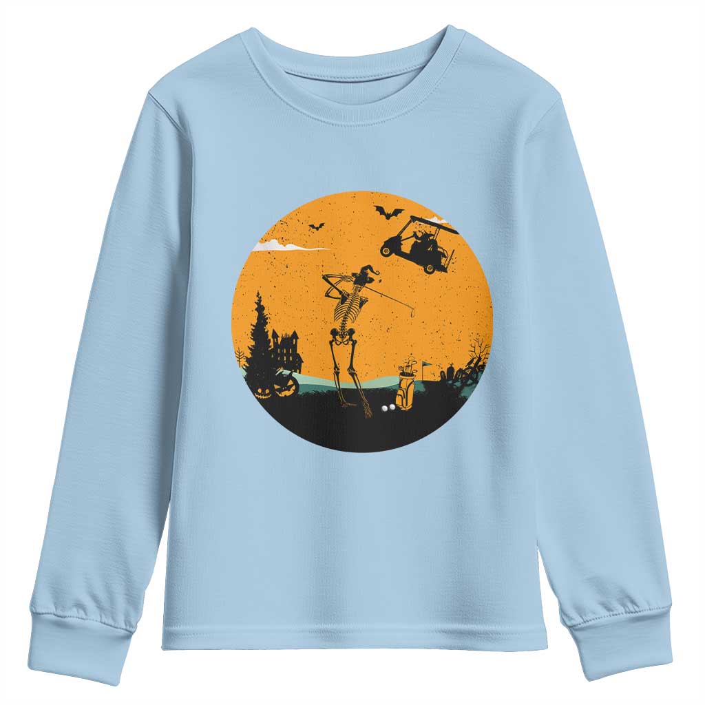 Funny Skeleton Golf Player Youth Sweatshirt Halloween Gift TS12 Light Blue Print Your Wear