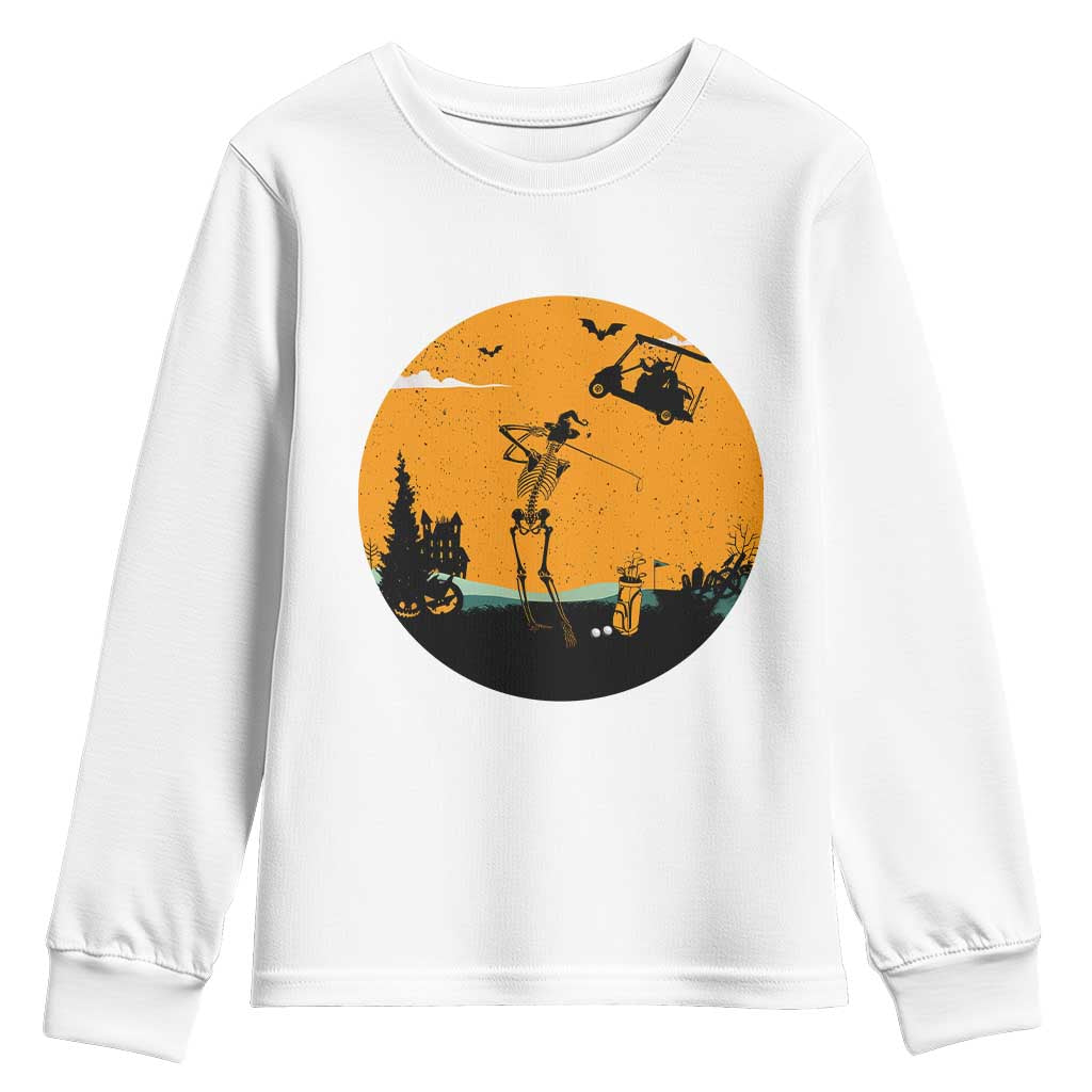Funny Skeleton Golf Player Youth Sweatshirt Halloween Gift TS12 White Print Your Wear
