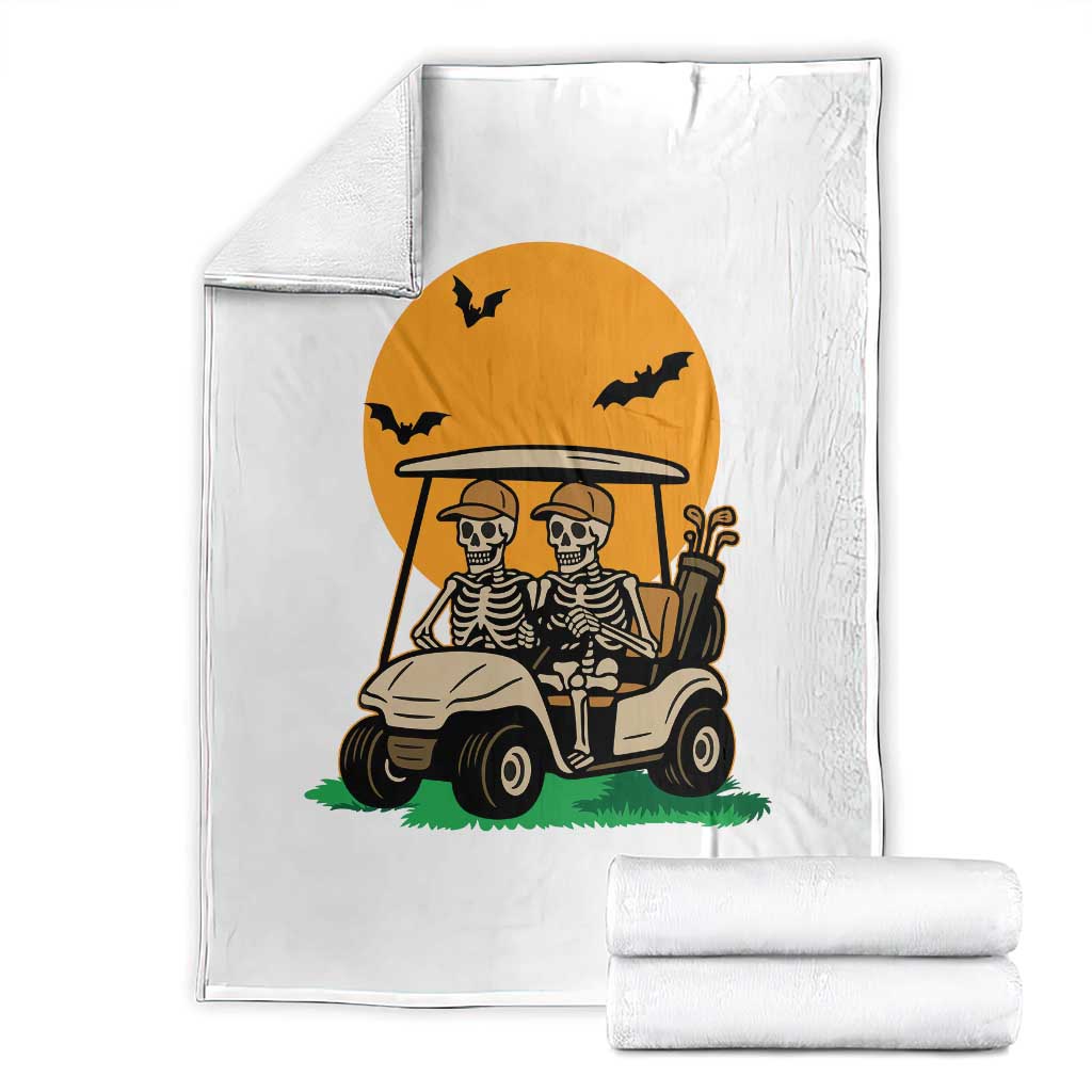 Funny Halloween Gift Throw Blanket Skeleton Driving Golf Cart TS12 White Print Your Wear