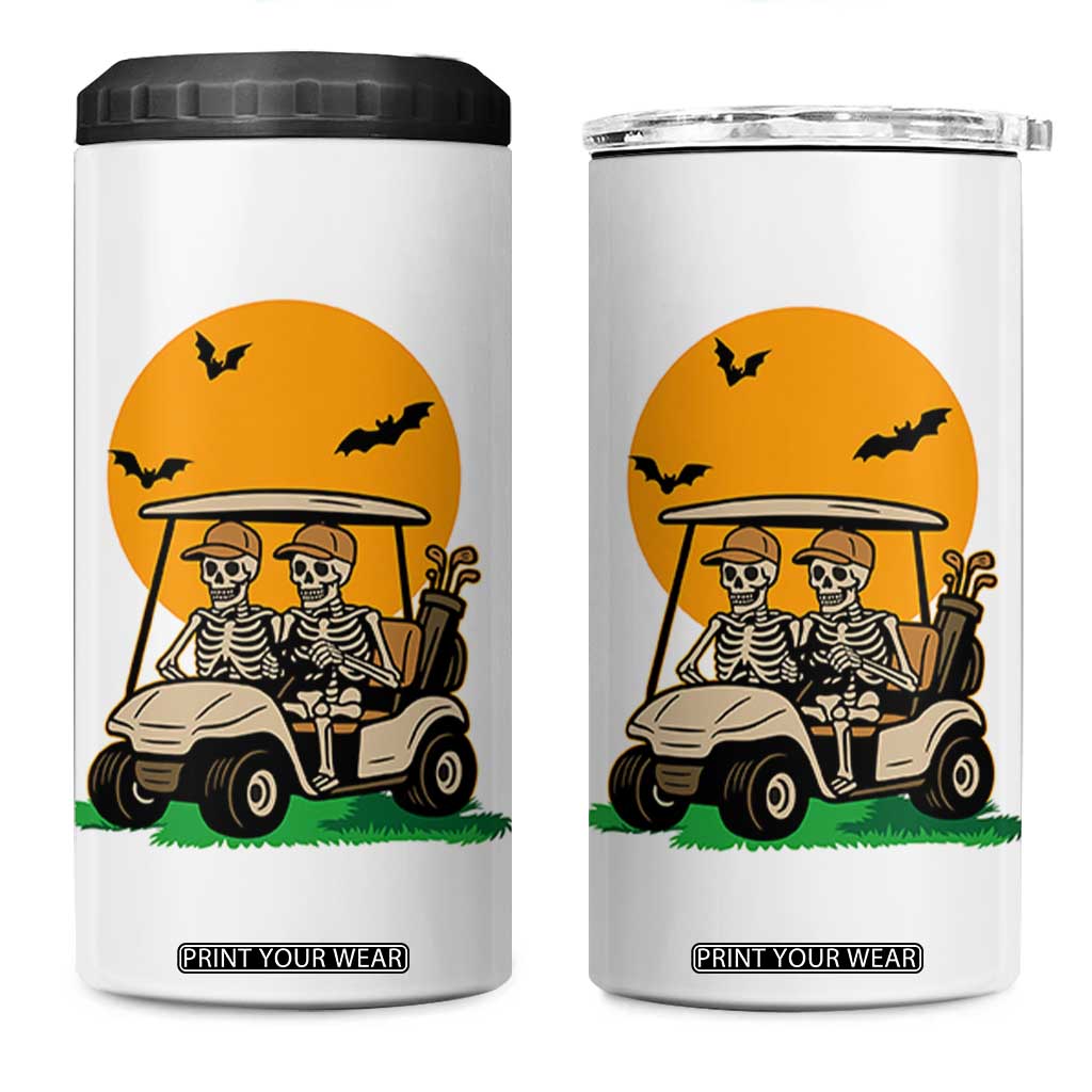 Funny Halloween Gift 4 in 1 Can Cooler Tumbler Skeleton Driving Golf Cart TS12 One Size: 16 oz White Print Your Wear