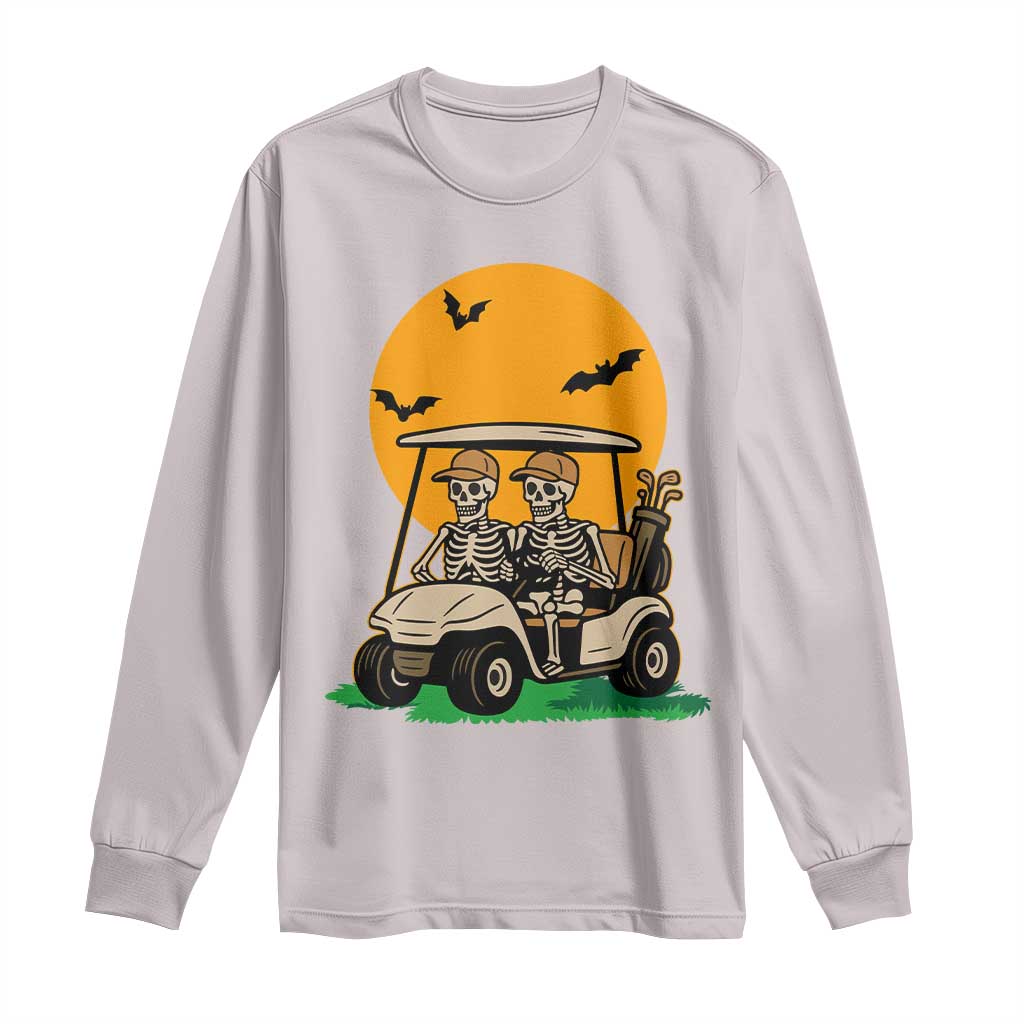 Funny Halloween Gift Long Sleeve Shirt Skeleton Driving Golf Cart TS12 Ice Gray Print Your Wear