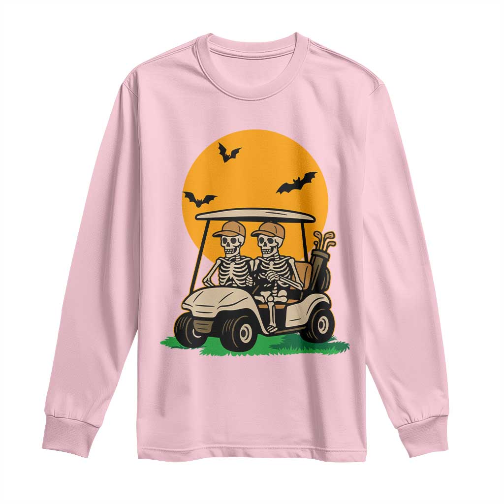 Funny Halloween Gift Long Sleeve Shirt Skeleton Driving Golf Cart TS12 Light Pink Print Your Wear