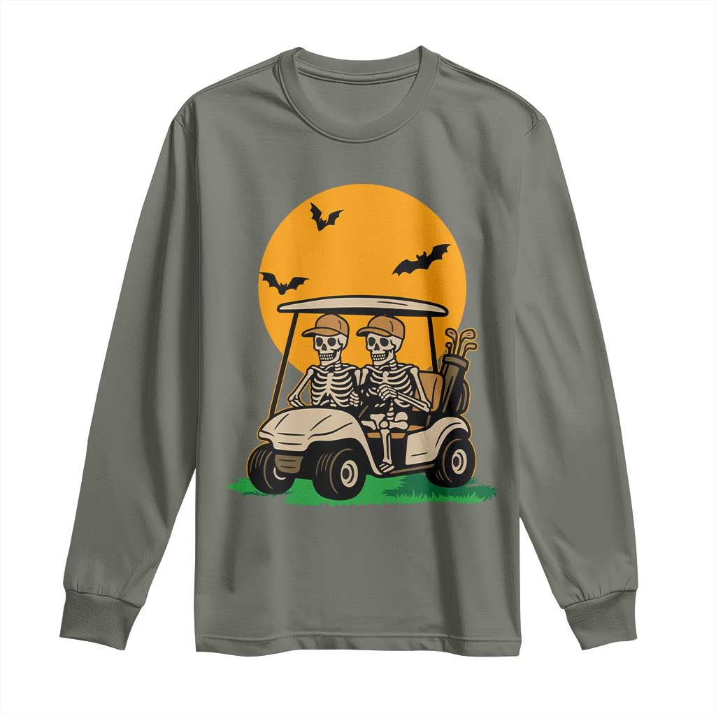 Funny Halloween Gift Long Sleeve Shirt Skeleton Driving Golf Cart TS12 Military Green Print Your Wear