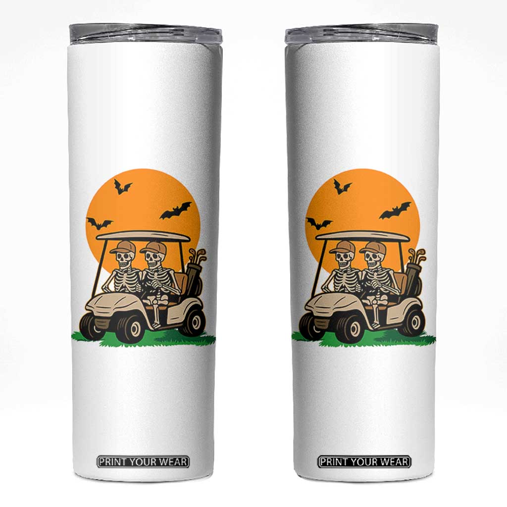 Funny Halloween Gift Skinny Tumbler Skeleton Driving Golf Cart TS12 White Print Your Wear
