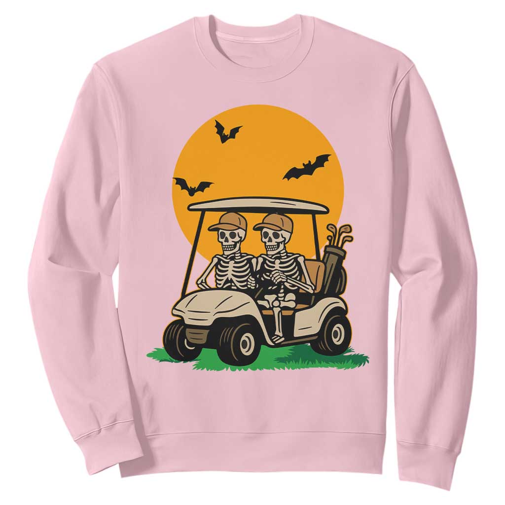 Funny Halloween Gift Sweatshirt Skeleton Driving Golf Cart TS12 Light Pink Print Your Wear