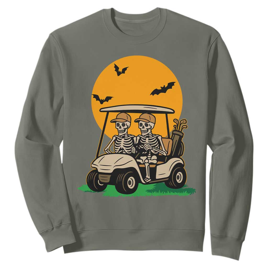 Funny Halloween Gift Sweatshirt Skeleton Driving Golf Cart TS12 Military Green Print Your Wear